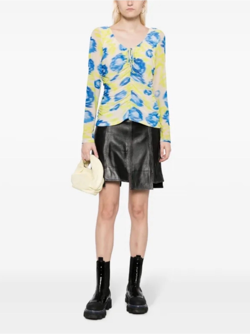 GANNI Colorful Print Ruched Top. Size 34 (U.S. XS/2).